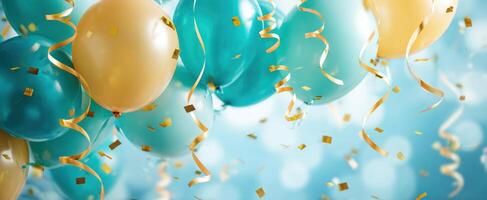 The festive balloons and streamers creating a joyful celebration atmosphere. photo