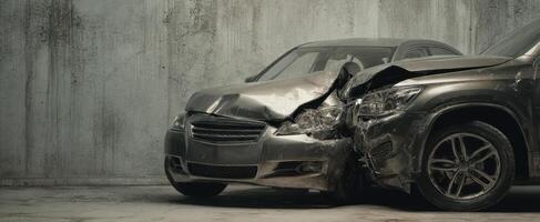 The aftermath of a severe car crash with damaged vehicles in an urban setting. photo
