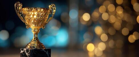 The Golden Trophy Symbolizing Achievement and Celebration in Elegant Setting photo
