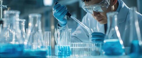 The dedicated chemist conducting precise experiments in a modern laboratory. photo