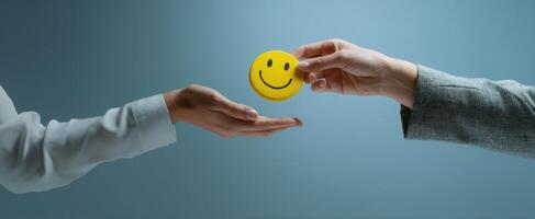 The vibrant smiley face being shared to express happiness and connection. photo