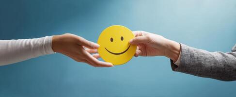 The joyful exchange of a smiley face symbolizing happiness and connection. photo