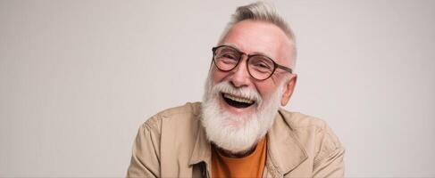 A smiling old man with glasses and a beard photo