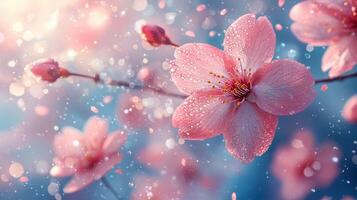 Pink flowers with water droplets on them photo