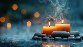 Candles and stones in water with water and candles photo