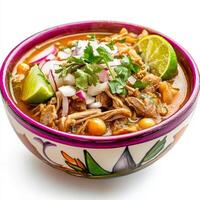 Mexican chicken stew in a colorful bowl photo