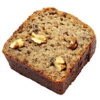 A close-up of a slice of freshly baked banana bread, its moist and flavorful texture complemented by photo
