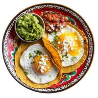 Mexican breakfast tacos with eggs and guacamole photo