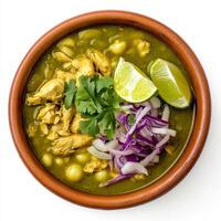 Chicken and bean soup with lime and cilantro photo