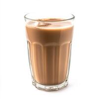 A glass of jigarthanda, with a refreshing drink made from milk, almond gum, and sarsaparilla syrup, isolated on clean white background. photo