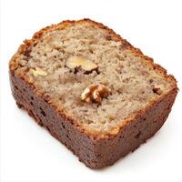 A piece of banana bread with walnuts on it photo