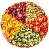 A vibrant image of a rainbow vegetable pizza, with colorful toppings of bell peppers, zucchini, tomatoes, and mushrooms. The rainbow vegetable pizza, with its array of fresh vegetables and crispy photo