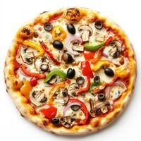 A pizza with various vegetables on top photo
