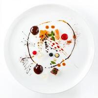 A white plate with a variety of food on it photo