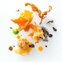 A white table with some food on it photo