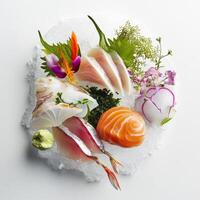 Sushi with different types of fish on ice photo