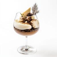 A dessert that plays with unexpected flavor combinations, perhaps incorporating savory notes, spices, or herbs, alongside traditional sweet elements, creating a multi-layered and sophisticated flavor profile, and showcasing the chef's creativity and darin photo