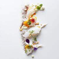 A white plate with various food items on it photo