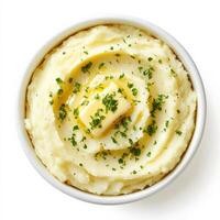 Mashed potatoes with butter and parsley photo