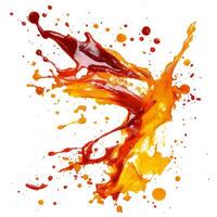 A sauce applied in a painterly style, with brushstrokes and splatters of color, showcasing the use of sauce as an expressive and artistic medium, adding movement and energy to the dish, isolated on clean white background. photo