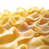 A close-up on the intricate details of a handcrafted pasta creation, showcasing a pasta dish with intricate shapes or a delicate pattern, emphasizing the care and artistry involved in making pasta from scratch, isolated on clean white background. photo
