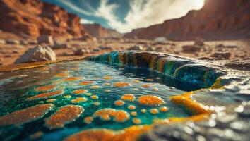 Water Flowing Over Rock Formation in Desert Landscape Scene photo