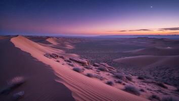 Desert Dunes at Twilight Under Starry Sky with Color Gradient photo