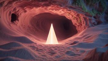 Illuminated Triangle Structure in Cave with Sand Texture Landscape photo