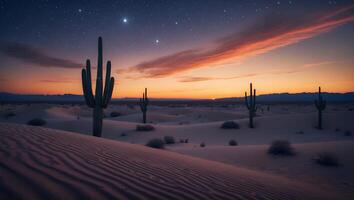 Cactus Standing Tall in the Desert During Twilight with Starry Sky photo