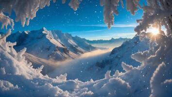 Snowy Mountains and Trees Landscape photo