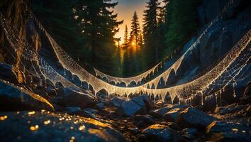 Spiderweb in Forest at Sunset photo