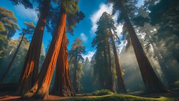 Giant Sequoia Trees in Forest with Sunlight photo