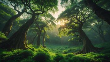 Lush Green Forest with Sunlight photo