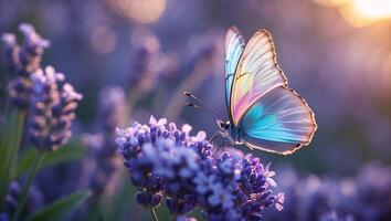 Butterfly on Lavender Flower in Field photo