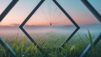 Spider on Web in Frame at Sunrise photo