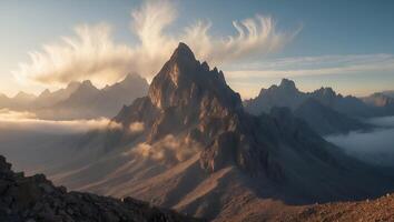 Mountain Peak Sunrise with Cloudscape Landscape photo
