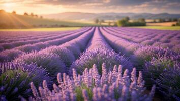 Lavender Field at Sunset in Summer photo