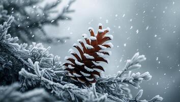 Pine Cone on Snowy Branch During Winter Time photo
