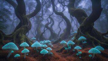 Glowing Mushroom in Forest Scene photo
