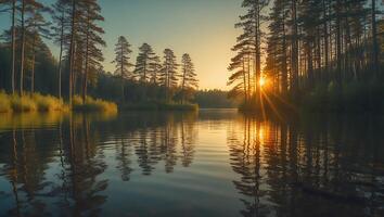 Lake and Forest Landscape with Sunlight photo