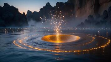 Lake Portal with Light and Mountain Landscape photo