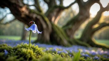 Bluebells and ladybird in the woods photo