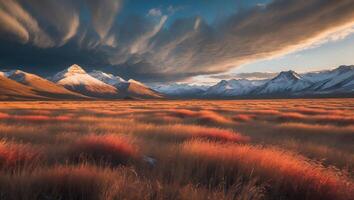 Mountain Landscape with Grass and Cloudy Sky photo