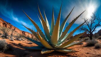 Agave Plant in Arid Desert Landscape Under Sunny Blue Sky photo