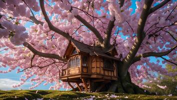 Treehouse Among Cherry Blossoms photo