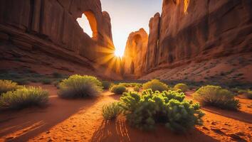 Canyon Landscape with Sun Starburst photo