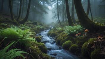 Forest Stream with Moss and Ferns photo
