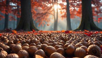 Walnut Autumn Forest Ground Leaves and Sunlight photo
