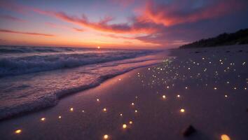 Ocean Wave and Sand at Sunset with Light Sparkles photo