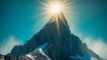 Mountain Peak and Bright Sun in a Scenic Landscape photo